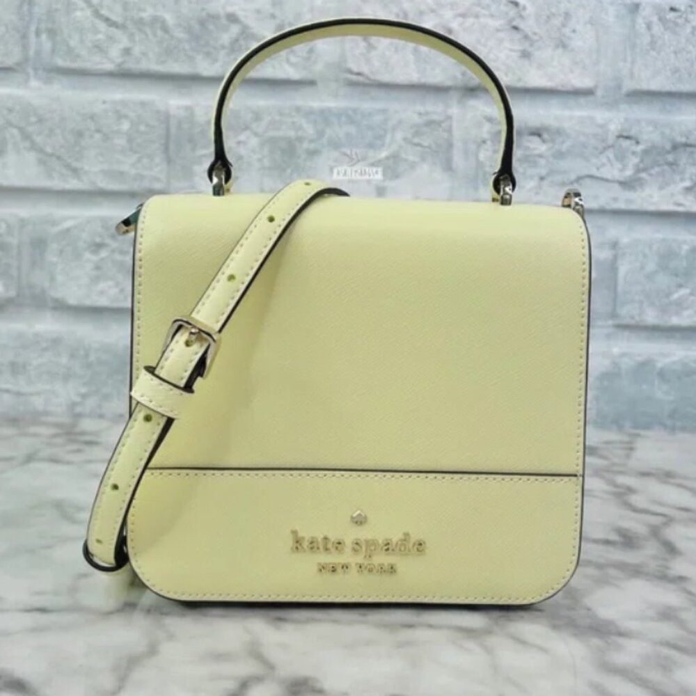 Kate Spade Staci Square Crossbody K7342 Saffiano Leather in Lemon Fondant